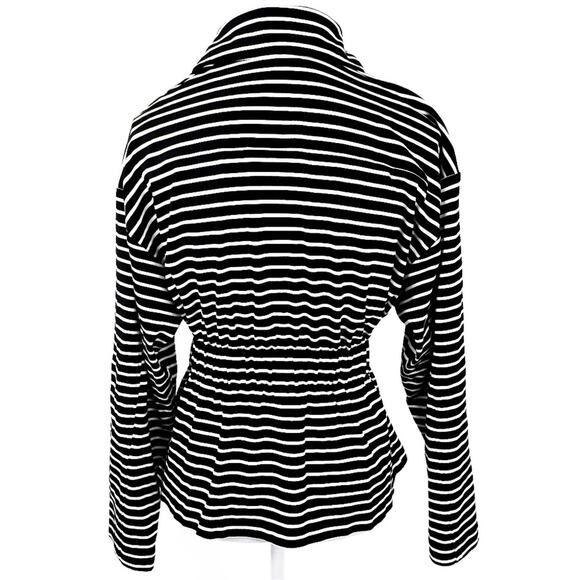 Chico's Black White Stripe Tie, Zip Jacket Medium Career Casual Neutral Nautical - Picture 5 of 8